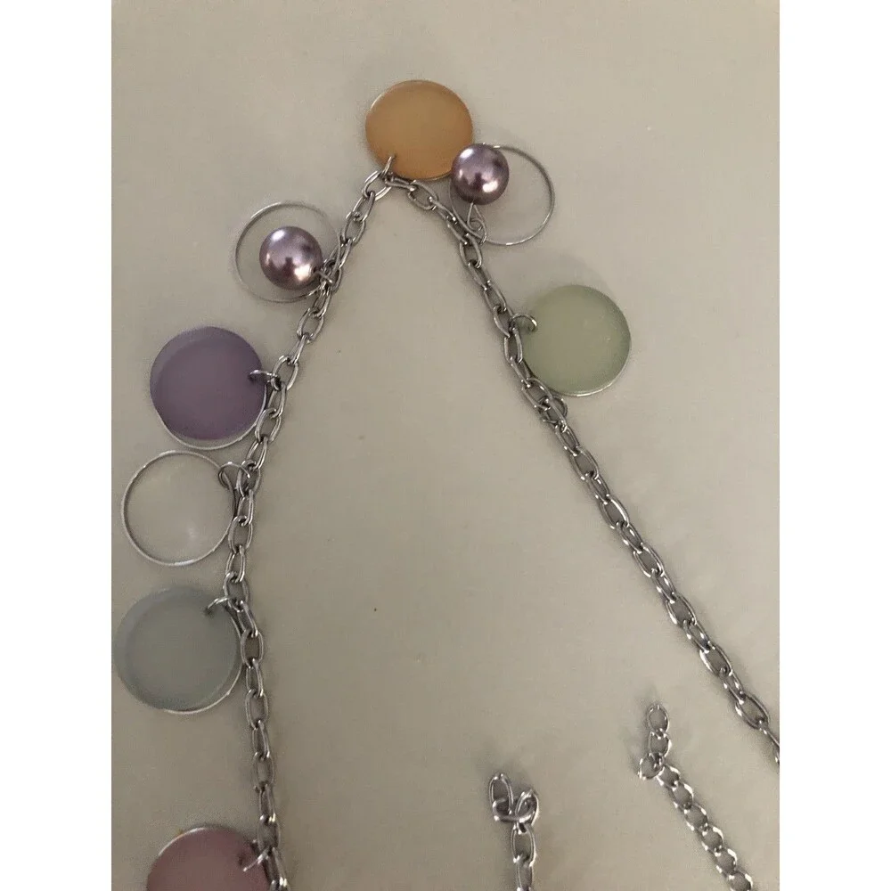 Lot of 2 Silvertone Colorful Flat Rock Like missing clasp -‎ pearl mini necklace
